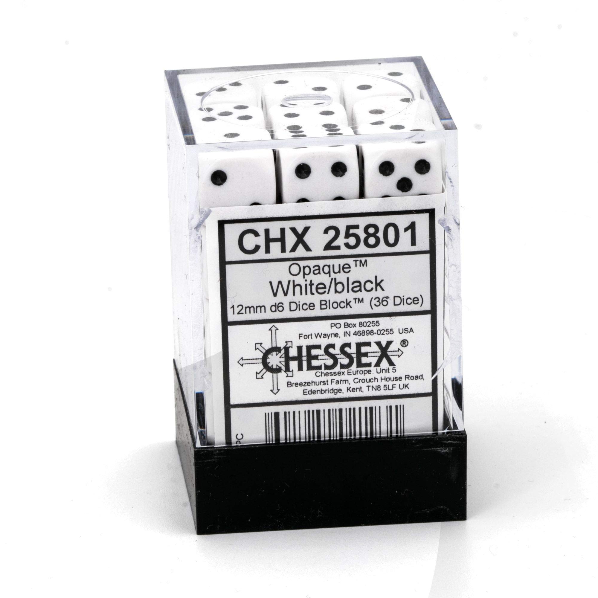 Chessex Opaque 12 mm d6 avec pips Dice Blocks (36 Dice) - Blanc avec Noir