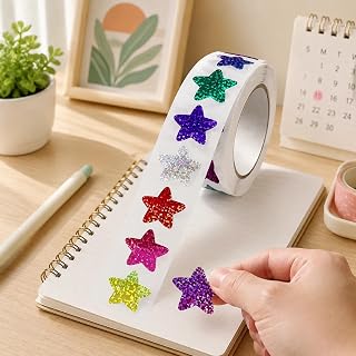 2 Rolls/1000 pcs Star Stickers for Reward, Holographic Colorful Glitter Stickers for Teachers DIY, Arts and Crafts, Behavior Chart, Reward Chart, Planner, School, Classroom Supplies