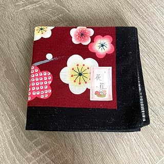 未使用品 和柄 花柄ハンカチ 赤と黒