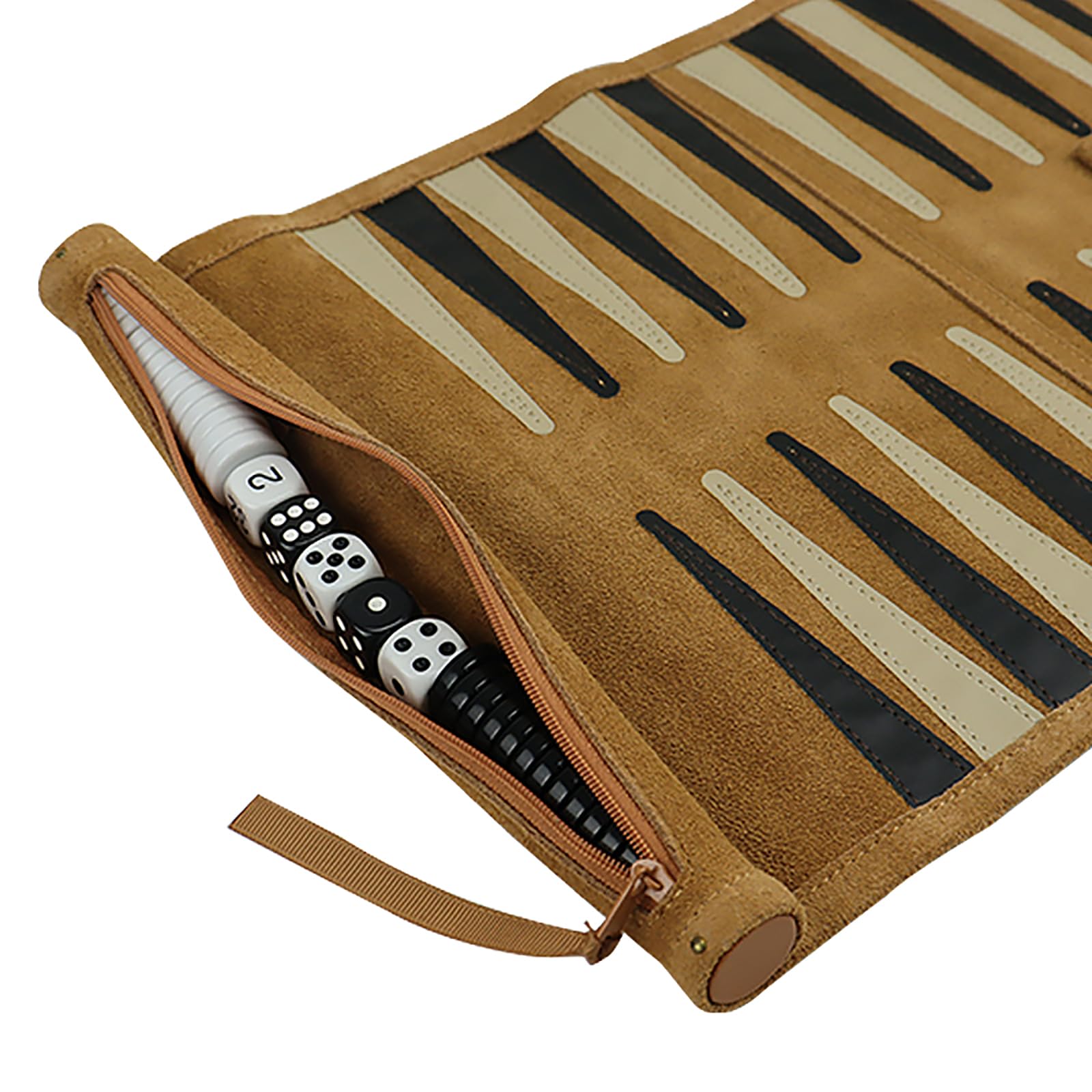 ELLENNE - BACKGAMMON EN CUIR VRAI AVEC COUTURE À LA MAIN - PORTABLE DE VOYAGE ENROULABLE