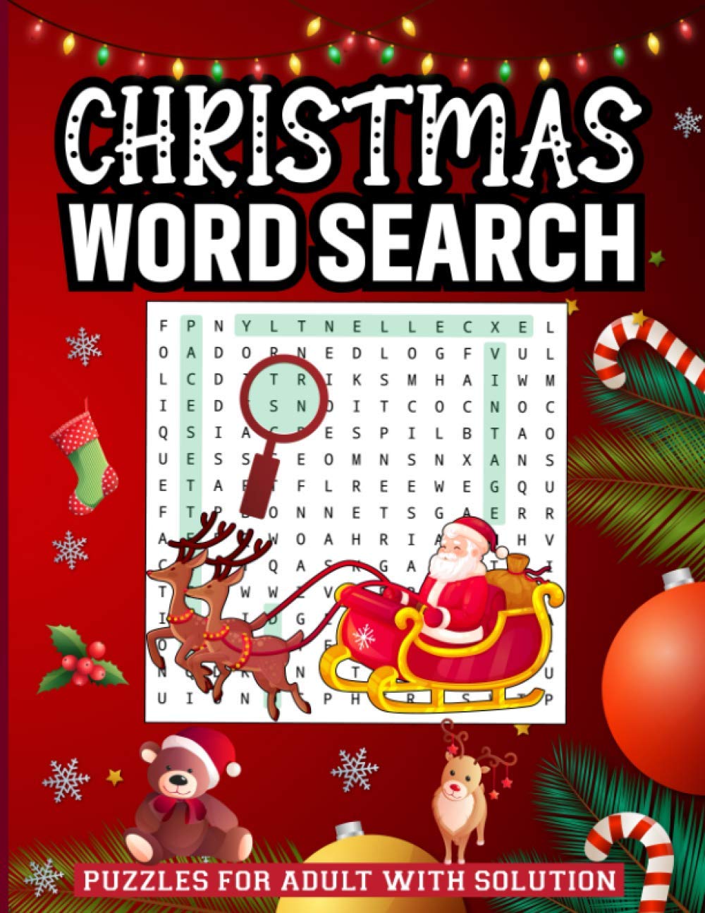 Christmas Word Search Puzzles for Adult with Solution: Adult Activity Cleverly Hidden Wordsearch Book Brain Challenging Exercise Puzzles Games for Every Day Perfect Holiday Gift for Seniors