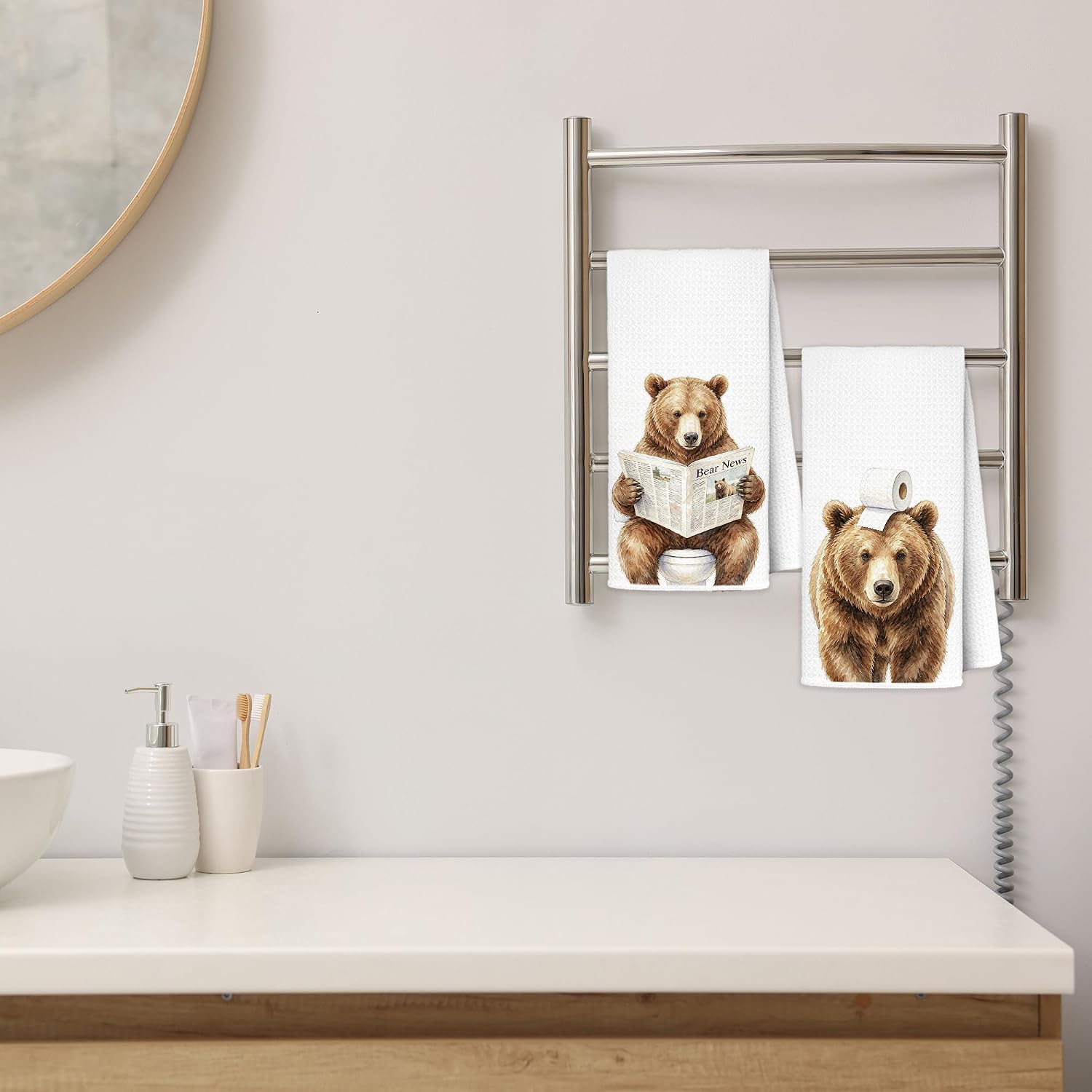 Funny Bear Bathroom Hand Towels 16x24 Inch Set of 2