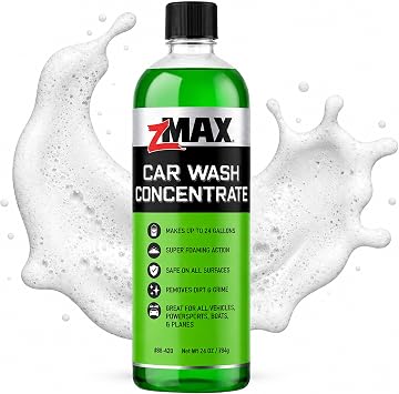zMAX Car Wash Concentrate, 24oz - Car Wash Soap with Clean and Neutral Scent - Safe on All Surfaces and Vehicles - Makes Up to 24 Gallons of Super Foaming Action - Safe for Use in All Foam Applicators