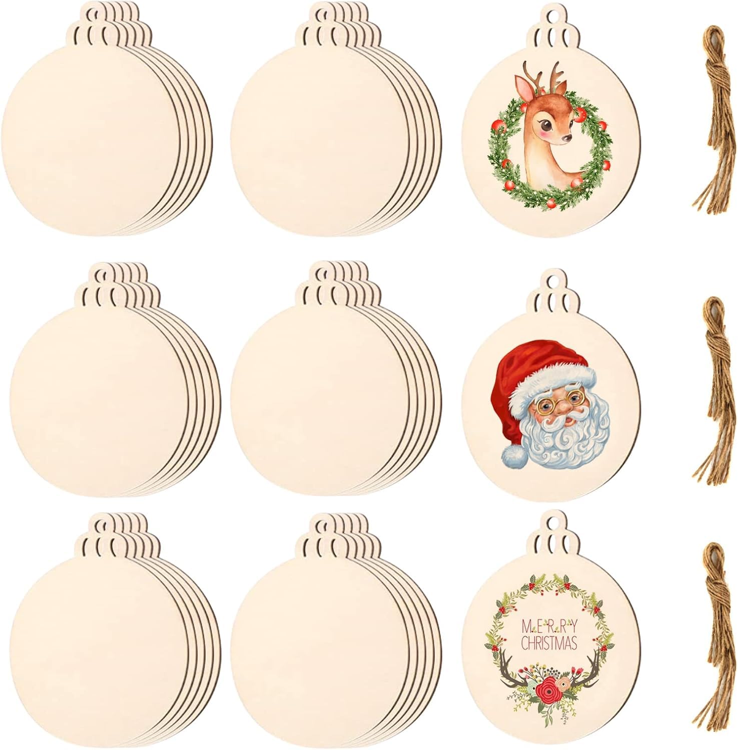 50 sets of wooden handicrafts, used to draw unfinished wooden Paper Cuttings Christmas decorations DIY handicrafts (wooden Christmas ball Paper Cuttings)