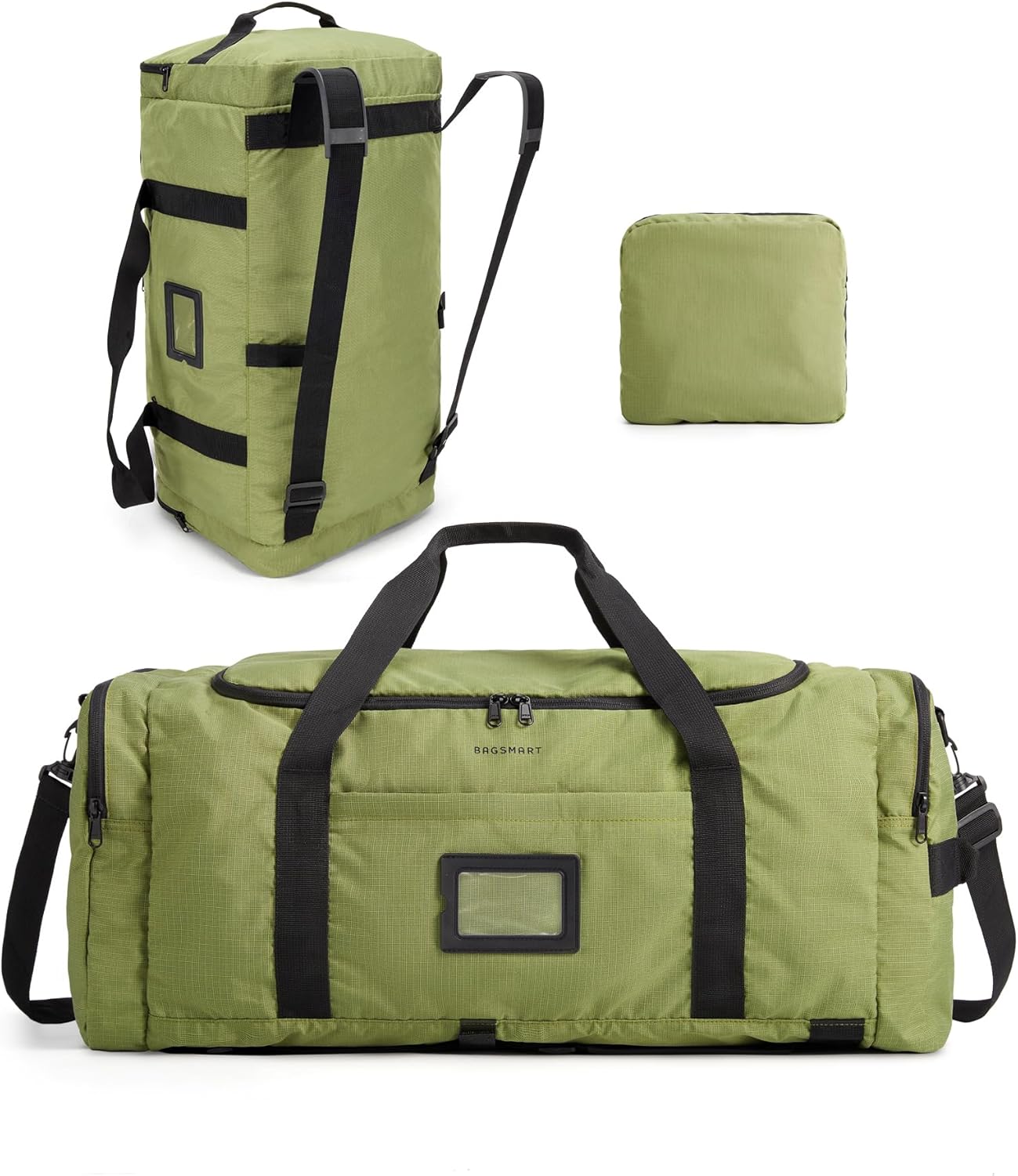 BAGSAMRT 60L Foldable Duffle Bag for Travel, Large Travel Duffel Bag for Men, 4 in 1 Travel Backpack, Carry on Weekender Bag, Army Green