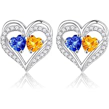 Iefil Heart Earrings for Women - Birthstone Earrings | 925 Sterling Silver, Stud Earrings, Gift Box Packaging, Anniversary Birthday Gifts for Women Wife Girlfriend Mom