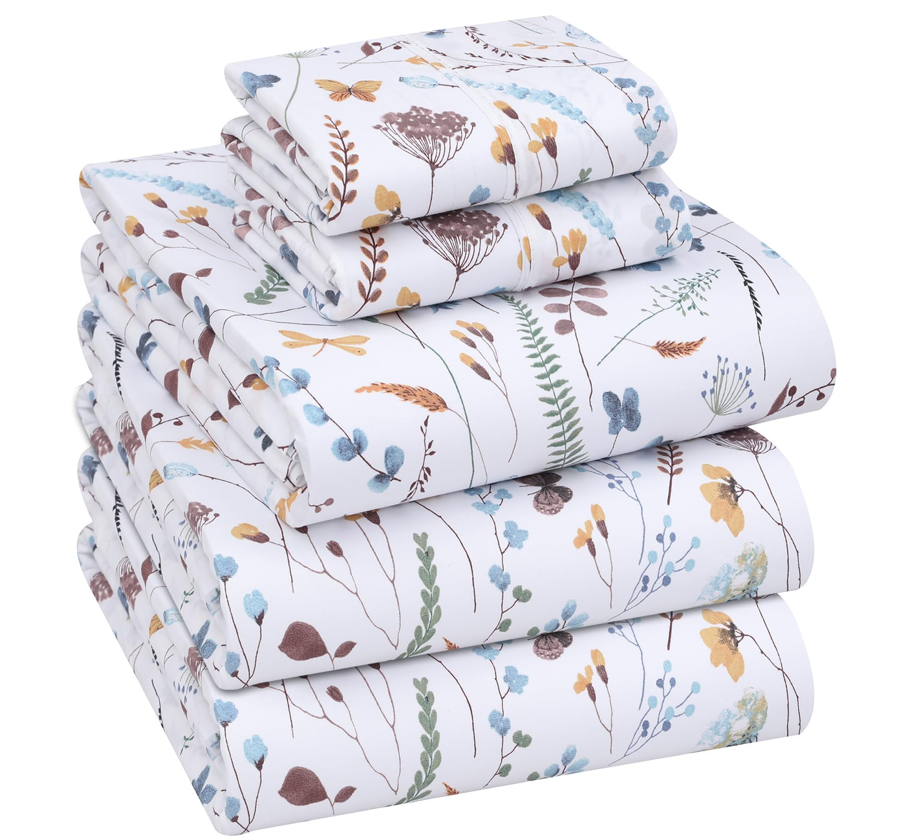 RUVANTI 100% Cotton Split King Sheets, Percale Sheet Set, Fern Class