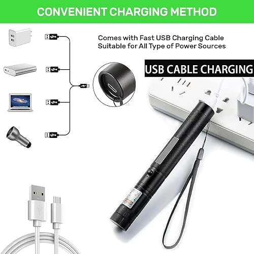 Miniatura 6 de Puntero láser de alta potencia, luz indicadora láser verde, carga USB, presentación, juguetes interactivos para perros de interior y gatos