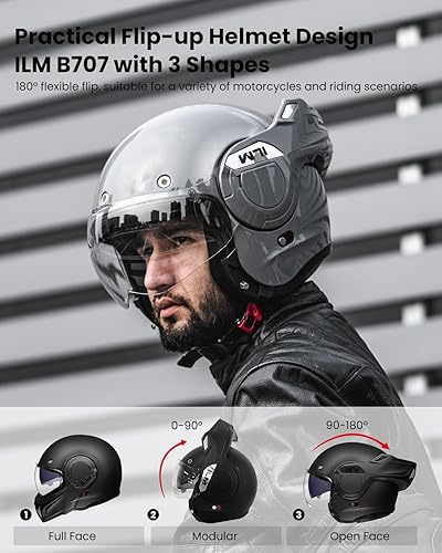Miniatura 2 de ILM - Casco modular de motocicleta para hombres, de cara completa, vintage, para moto de nieve, ATV y UTV, con protector de barbilla reversible de