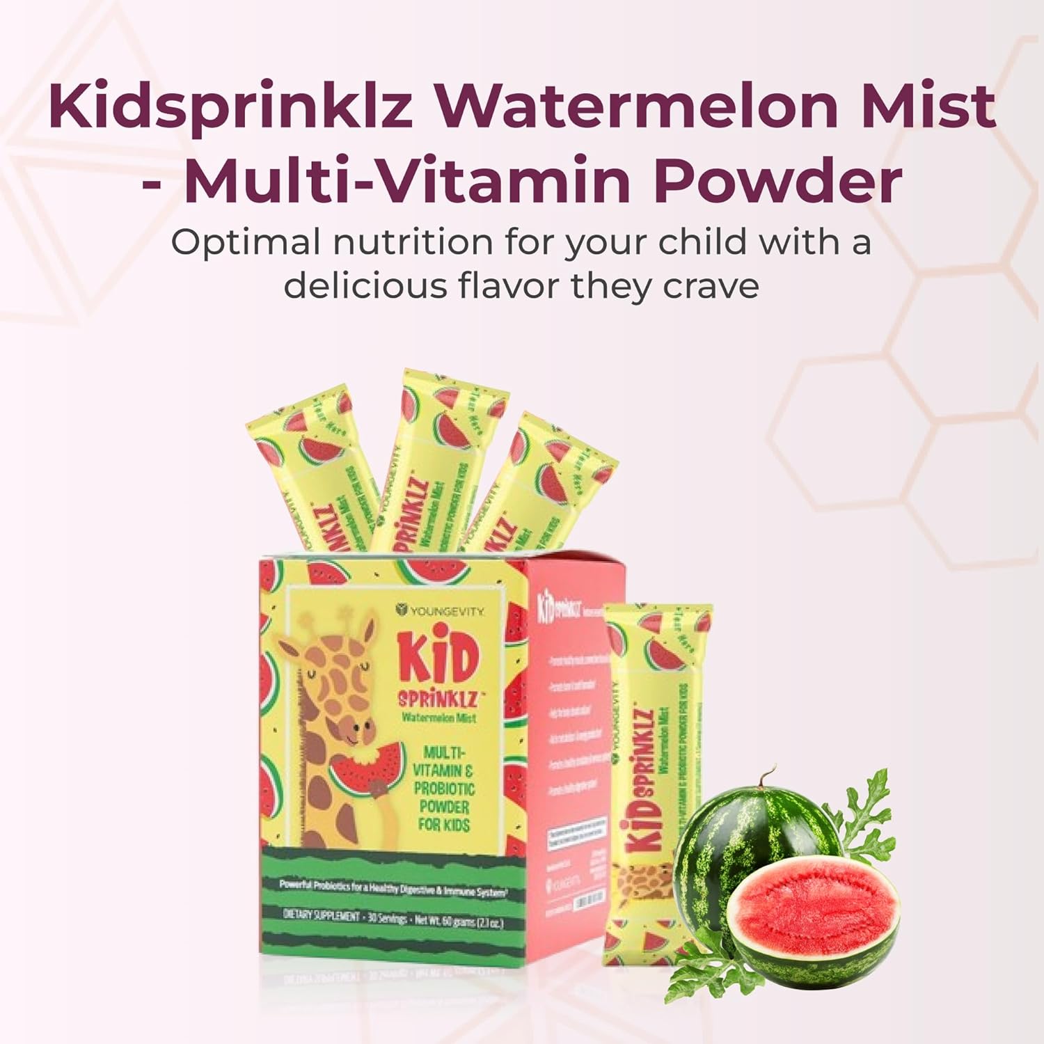 Youngevity Kidsprinklz Watermelon Mist Multi-vitamin Powder - Kids Multivitamin & Toddler Multivitamin - Vitamins, Minerals, & Probiotics - 30 Servings