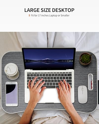 Miniatura 4 de Mesa plegable para laptop, bandeja portátil para mesa de cama, soporte para laptop con soporte para tazas, ranura para tableta y asa de elevación