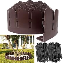 Landscape Edging Borders 5.5IN x 49FT, Garden Edging Border with 75pcs Plastic Spikes, Arched Design Flexible Lawn Edging Without Digging, Landscaping DIY for Tree Flowerbeds Grass Yard -Brown