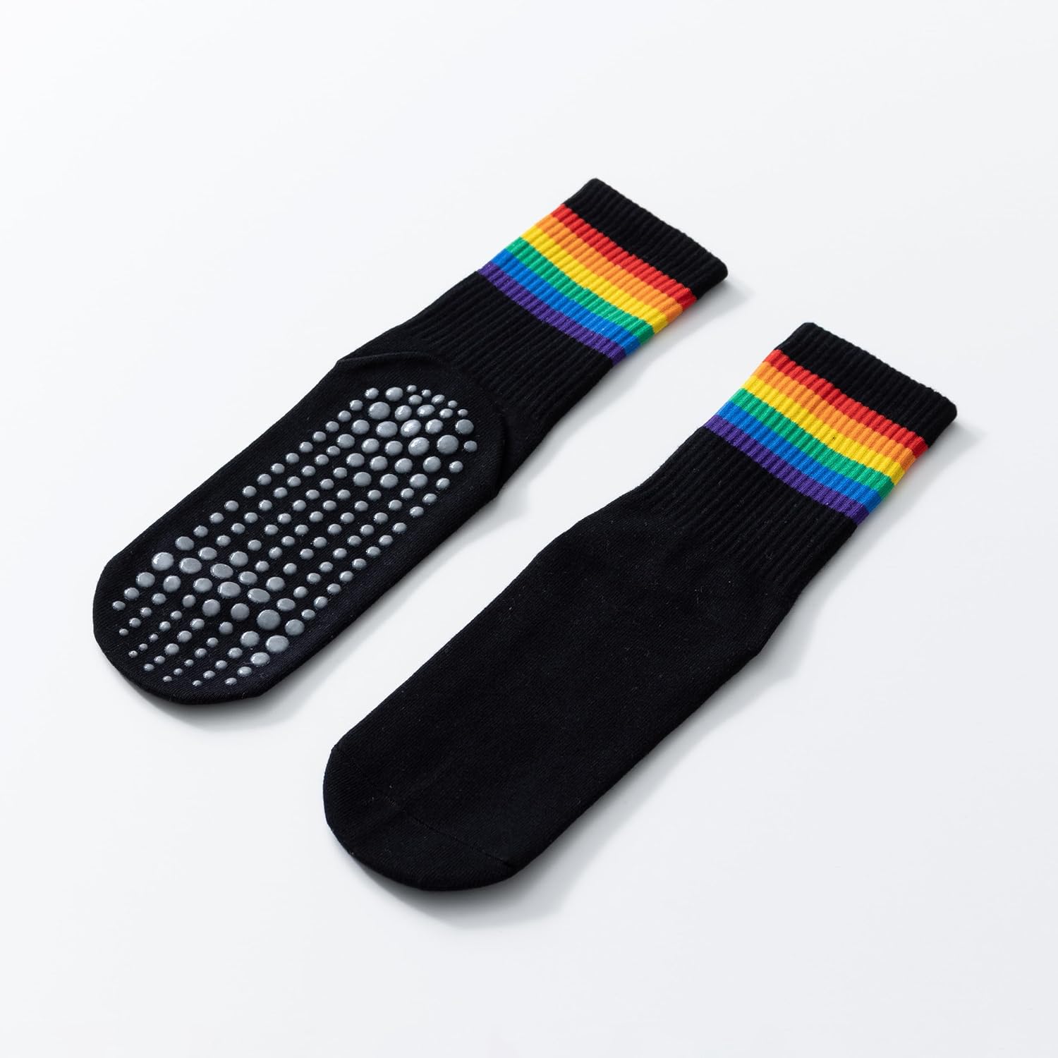 Yoga Pilates Socks with Grips for Women Striped Cushioned Non Slip Crew Socks for Barre Ballet Dance - Image 3