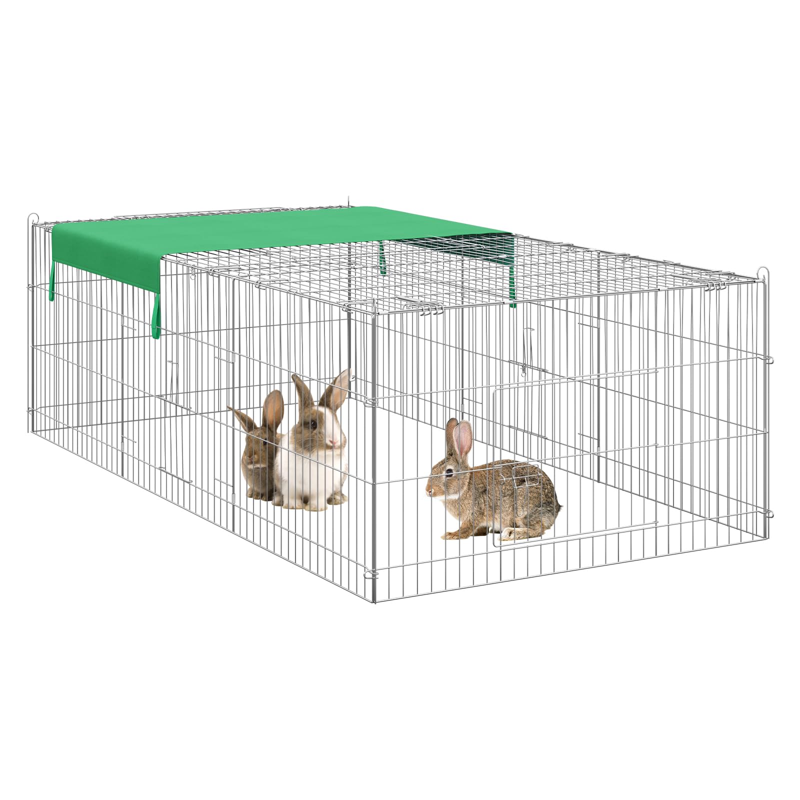 EUGAD Recinto per Piccoli Animali, Recinto per Cani da Giardino, Gabbia per Animali Domestici, Conigli, Gatti, Cuccioli, Porte con Chiavistello e Parasole, in Fili Metallici, 216x116x65cm