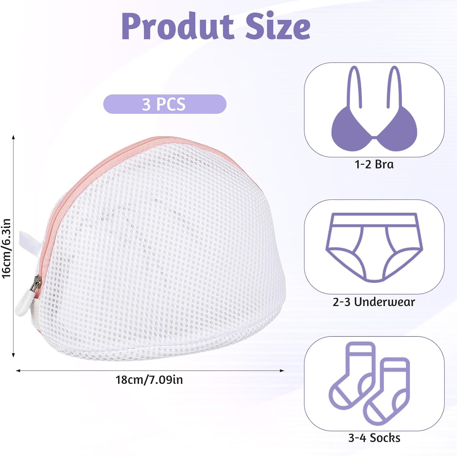Giantree 3 Pcs Bra Washing Bags, Mesh Wash Bag for Bras with Zipper Large image 2