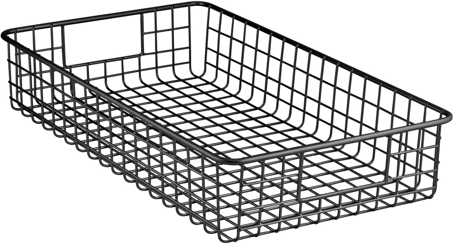 mDesign Wide Wire Storage Basket for Kitchen, Pantry, Cabinet - Pack of 2, Matte Black ?