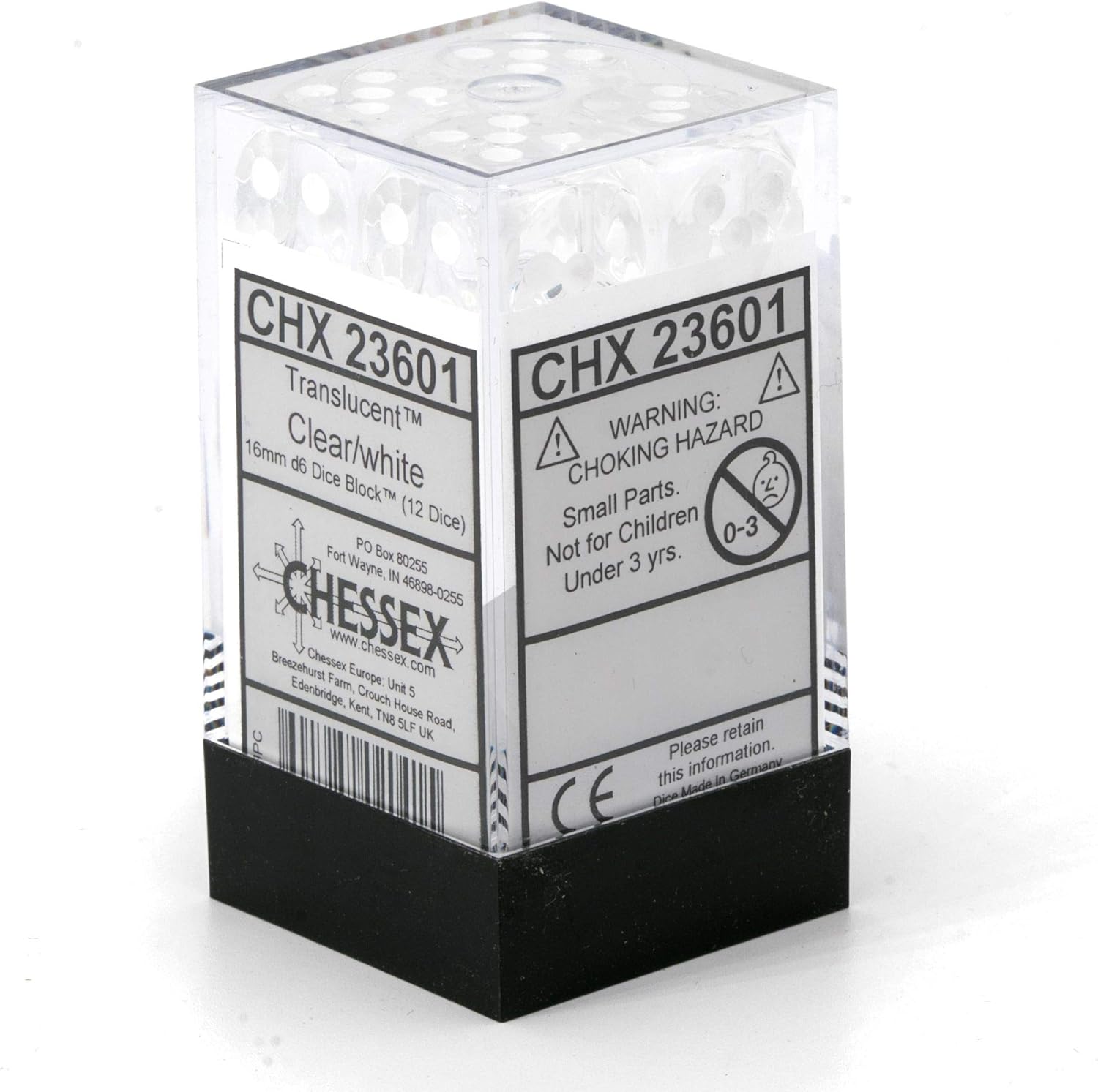 Chessex DND Dice Set D&D Dice-12mm Translucent Clear and White Plastic Polyhedral Dice Set- for Dungeons and Dragons Dice Includes 36 Dice – D6, (CHX23801)