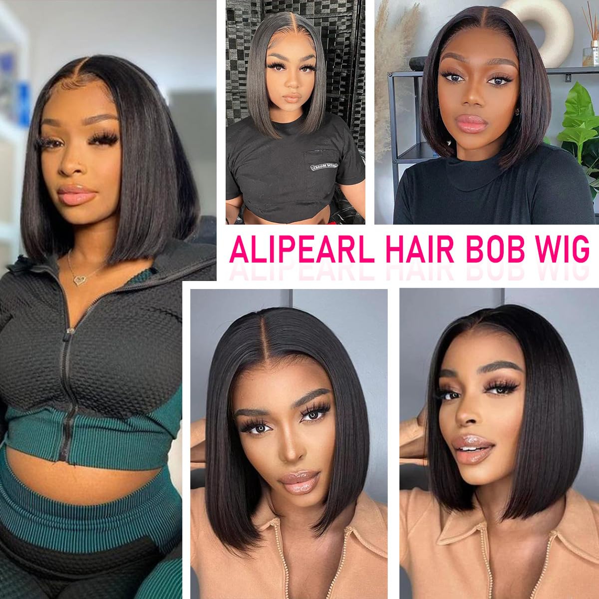 Ali Pearl Wig Ready To Go Glueless Bob Wig Human Hair Straight Bob Wig Human Hair 4x7 HD Lace Front Wig Human Hair Pre Plucked Pre Cut Glueless Wig No Glue Needed 12 Inch