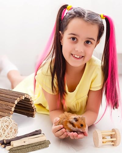 Miniatura 6 de Sofier Hámster, conejillo de indias juguetes accesorios naturales masticables para dientes conejo conejo rata chinchilla escondite bola de madera