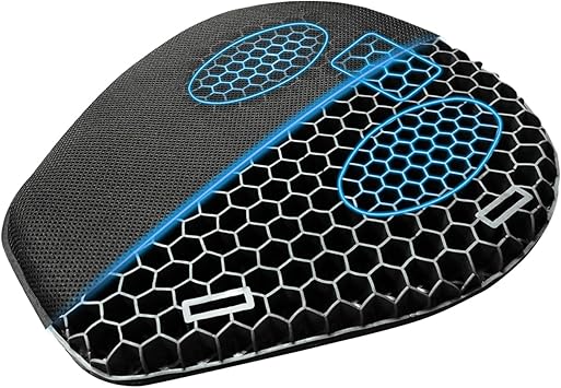 Motorcycle Seat Cushion, 3D Honeycomb Gel Pad, Pressure Relief Shock Absorption, Breathable Non-Slip Universal Cover for Long Ride, Fits Cruiser Street Touring Bike Large