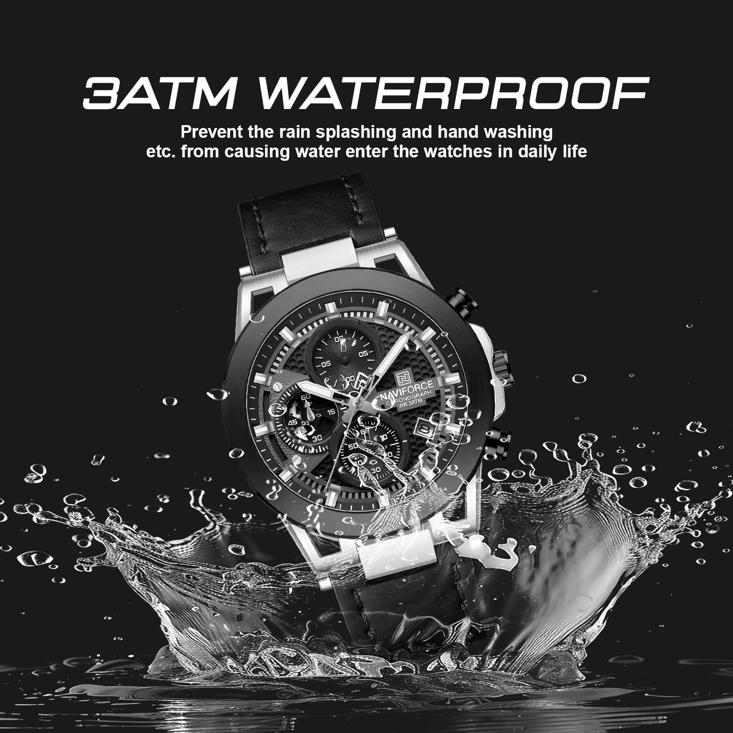 NAVIFORCE Men Sport Chronograph Watches,with Calendar Quartz Mens Waterproof Wrist Watches, Genuine Leather Strap,Gifts for Man - Image 4