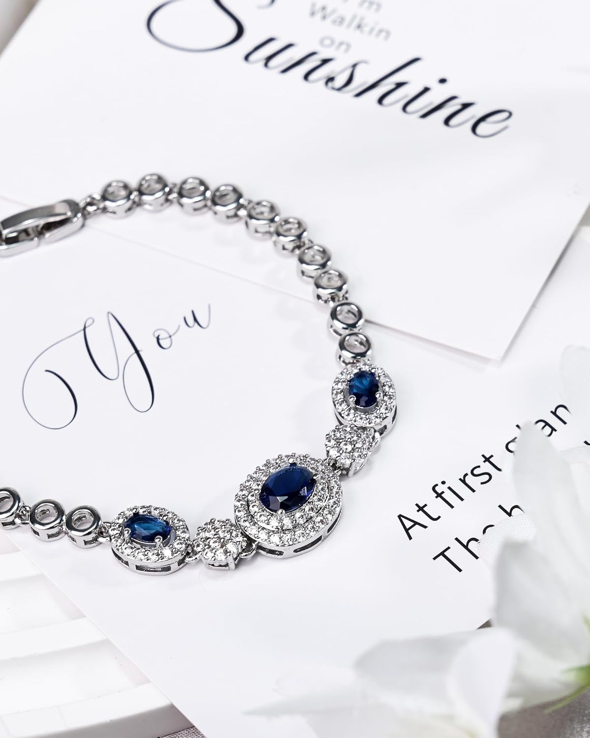 Blue Chain Bracelet for Women, Silver Chain Bracelet with Blue Rhinestone Accents, Sapphire Jewelry Inspired, Dainty Link Bracelet for Women for Girlfriend Gift - Image 3