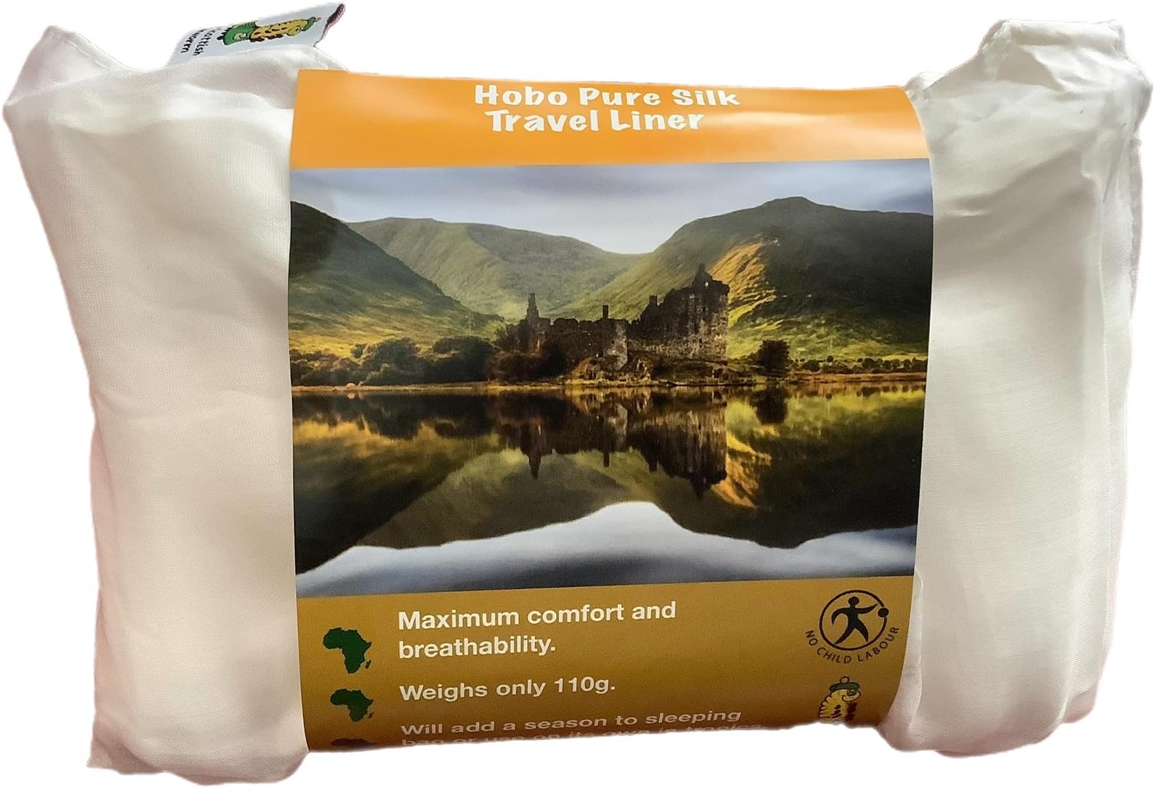Scottish Silkworm - Natural Hobo Silk Sleeping Bag Liner - Natural Colour - Pure Silk - 220cm x 82cm - 110g - Luxury Travel Liner - Versatile - Soft & Comfortable