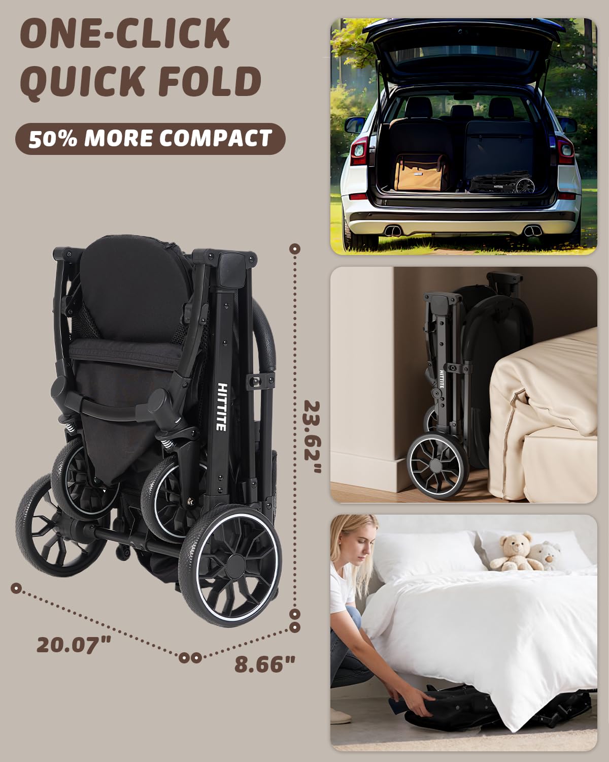 HITTITE Pet Stroller with Weatherproof Cover, All-Terrain 4-Wheel Cat & Dog Stroller with Adjustable Canopy, Foldable Dog Strollers with Storage Basket for Small to Medium Dogs Up to 55 lbs.