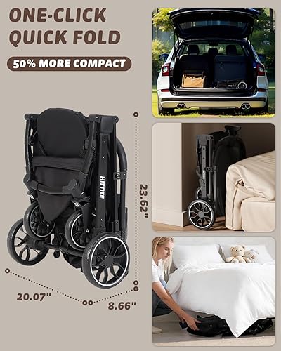 Miniatura 8 de HITTITE Cochecito para mascotas con cubierta resistente a la intemperie, cochecito todo terreno para gatos y perros de 4 ruedas con toldo ajustable,