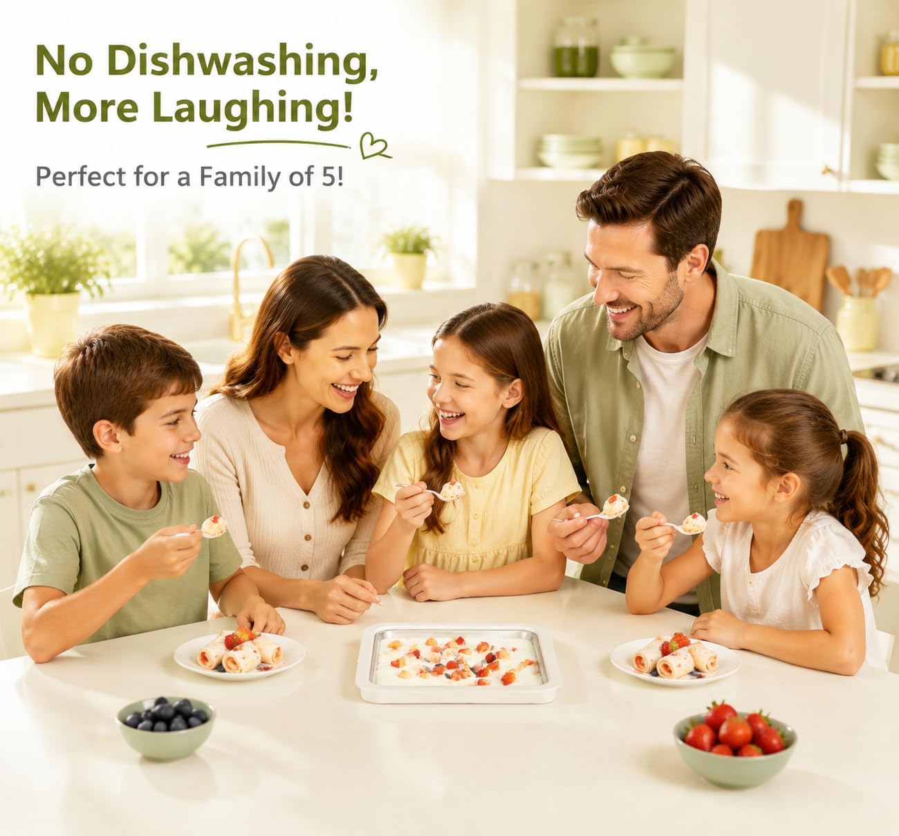 Rolled Ice Cream Maker, Manual No-Electric Stainless Steel Ice Cream Roller Tray with 5 Sets Disposable Tableware, Home DIY Frozen Yogurt Cold Plate for Kids and Family