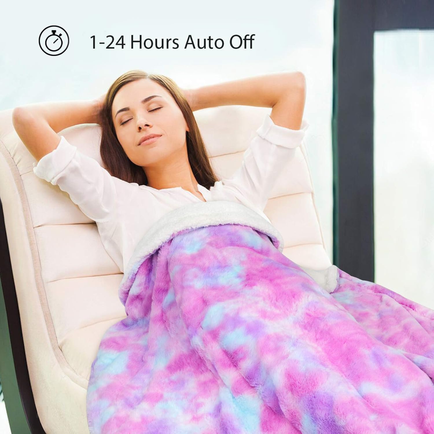 ZXU Heated Blanket Electric Throw Blanket, Plush & Sherpa Heating Blanket, 50" x 60" Warming Blanket, 12 Heating Levels & 1-24 Hours Auto Off,Machine Washable, Pink - Image 5