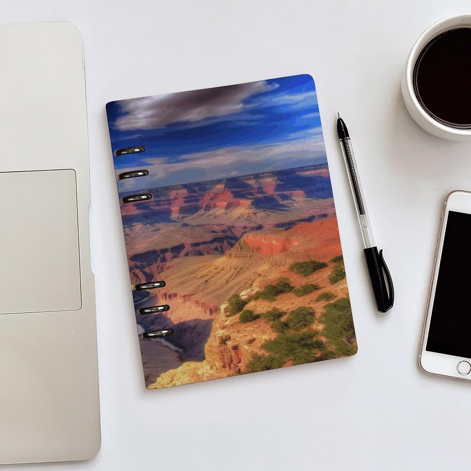 VstaDank Beauty Grand Canyon Notebook Refillable 6 Ring Notebook Binder PU Leather Cover Business Journal All-in-one Notepad Reusable Travel Diary Vintage Planner 90 Sheets Capacity
