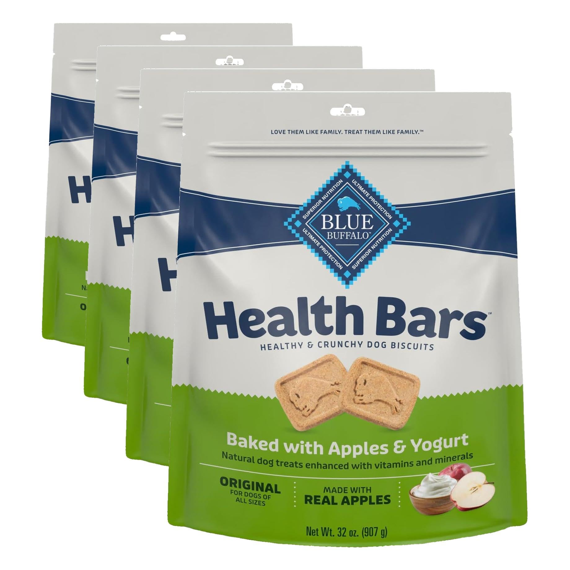 Blue Buffalo Health Bars Apples &amp; Yogurt Mini Dog Biscuits, 32 oz, 2 Pound (Pack of 4)