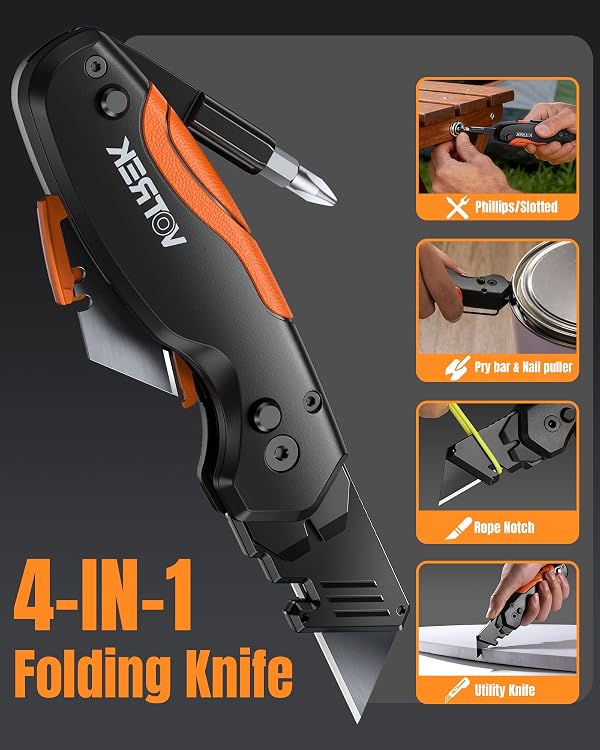 VOTREK 【4-in-1】 Multitool Folding Utility Knife Box Cutter, Navajas para Trabajo, Quick-Change Knife, 【Belt Clip】【Blade Storage】, Gifts for Fathers Dad Papa, Extra 10 SK5 Blades Included by VOTREK - Used condition - Image 2
