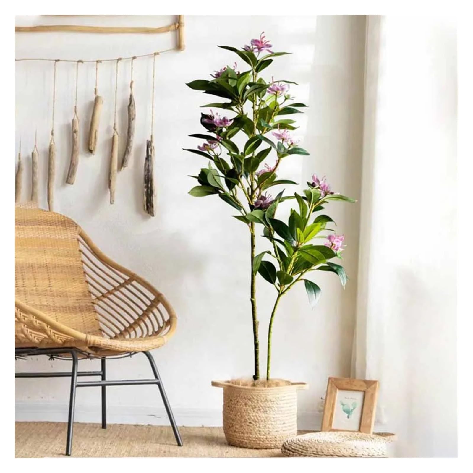 Pianta Finta Cadente 80/120 cm Ficus Artificiale Tropicale Grandi Piante di Banyan Violino di Plastica Ramo di Albero di Fico Finto Albero di Magnolia(80cm and 120cm White)