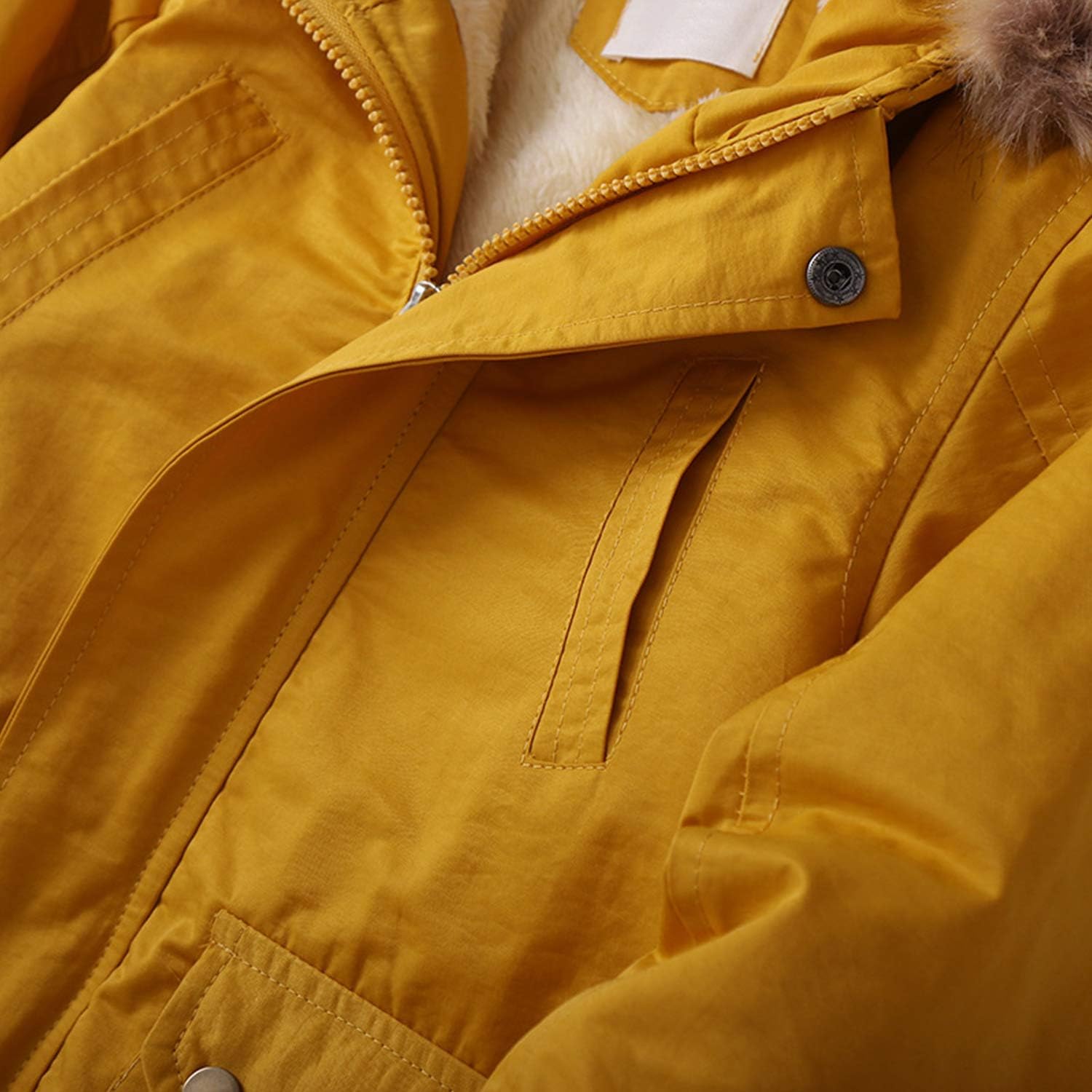 Evelin LEE Kids Boys Faux Fur Collar Hooded Zip Up Jacket Fleece Lined Winter Warm Outerwear Coat Yellow