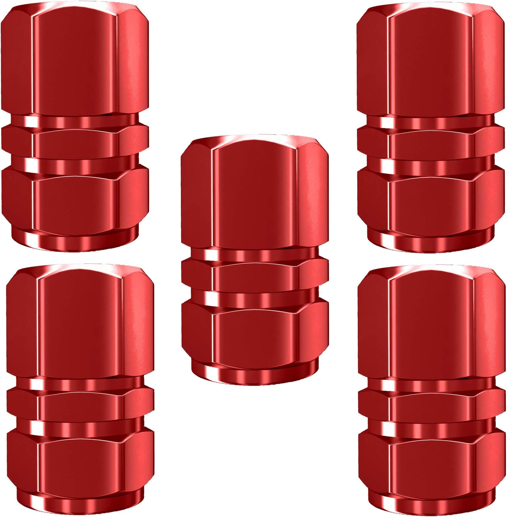 5x Aluminum Car Wheel Universal Tire Stem Covers for Cars, SUVs, Bike and Bicycle, Trucks, Motorcycles Heavy-Duty Valve Cap (Red)