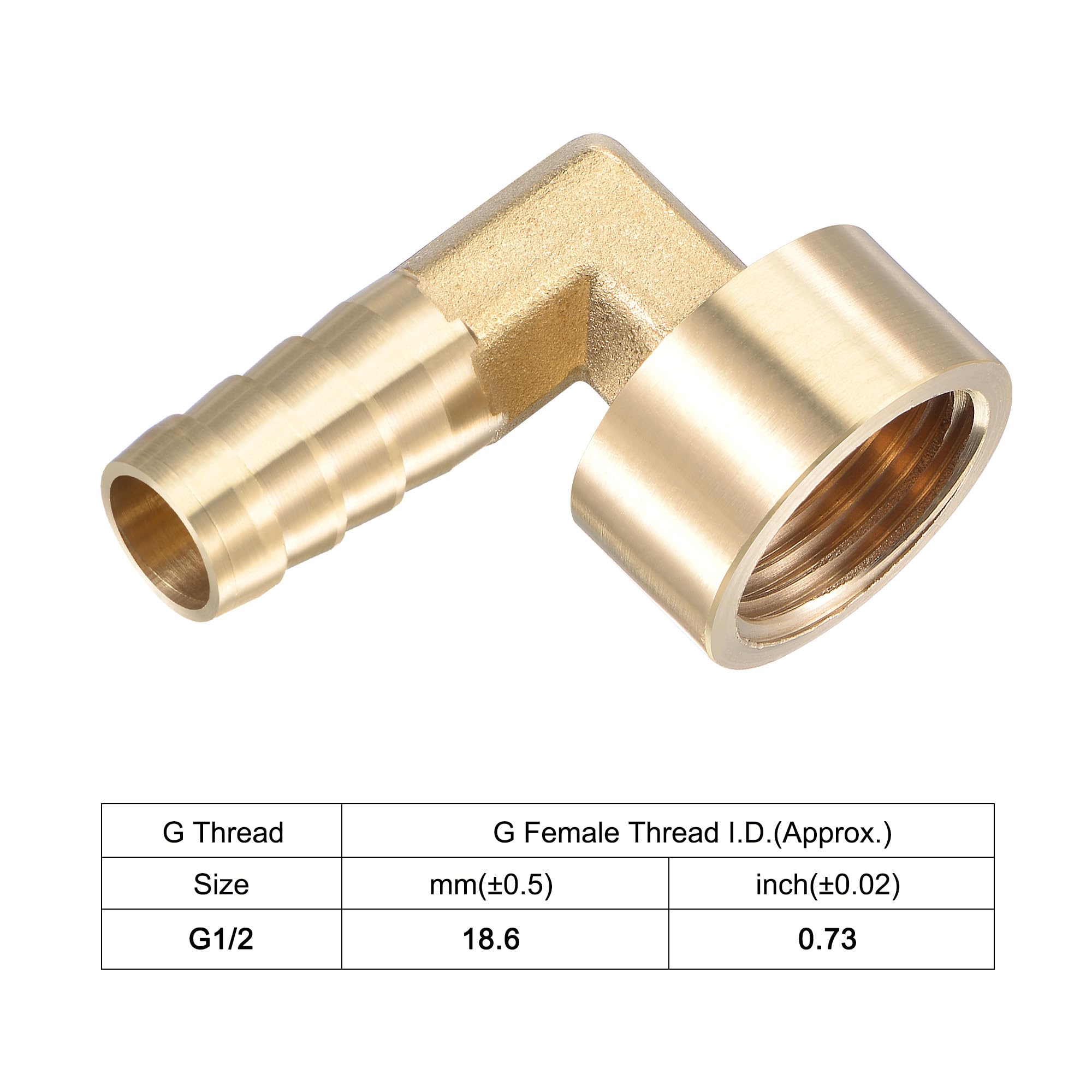 sourcing map Raccord Cannelé Tuyau Laiton Coude 12mm x G1/2 Tuyau Femelle Connecteur Adaptateur pour Eau Carburant Air