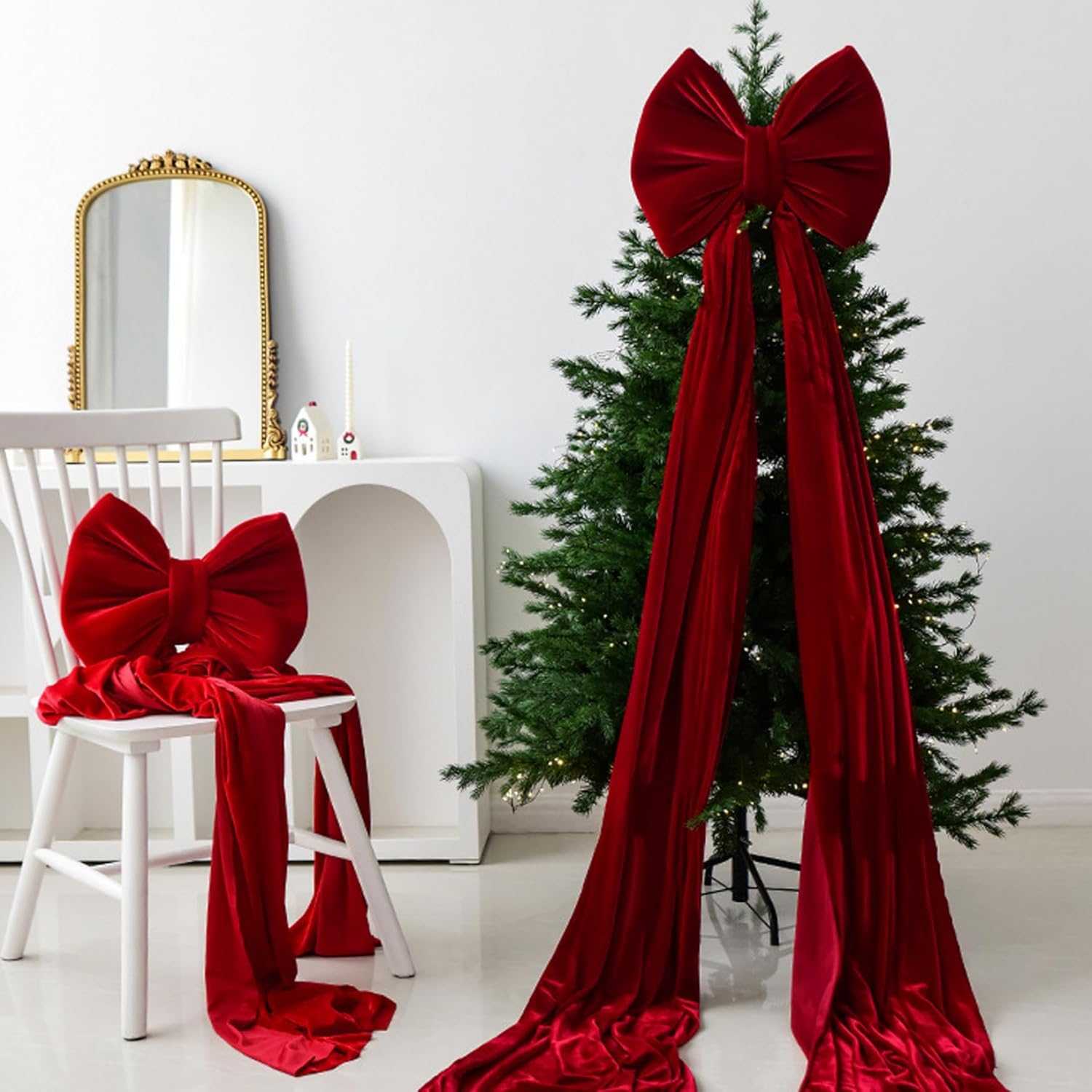 Christmas Bows Christmas Tree Topper Bow, 43.3 Inch Extra Large Red Velvet Bows for Home Tree Toppers Wreath Wall Room Party Holiday Decor Supplies