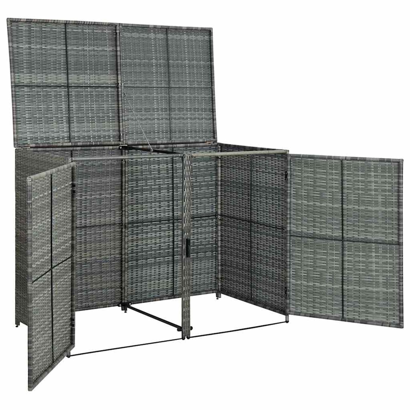 Gecheer Mülltonnenbox für 2 Tonnen Poly Rattan Anthrazit 148×77×111 cm mit Deckel und Schließsystem für Gartenlagerung