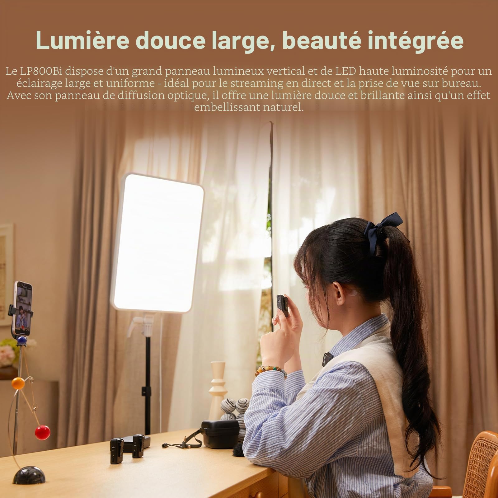 Godox LP800Bi Panneau LED Vidéo, 85W Lumière Douce Bicolore Studio, 2800K-6500K 11 Effets FX, Contrôle APP, Silencieux sans Ventilateur pour Livestream, Vlog