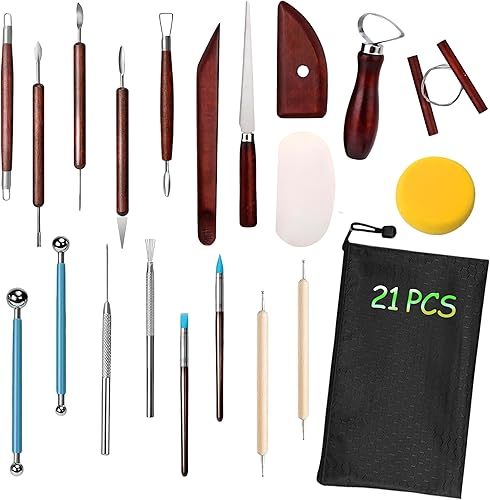 WQHDQLY 21 herramientas de cerámica, práctico kit de herramientas de escultura de arcilla polimérica, juego de herramientas de arcilla seca al aire