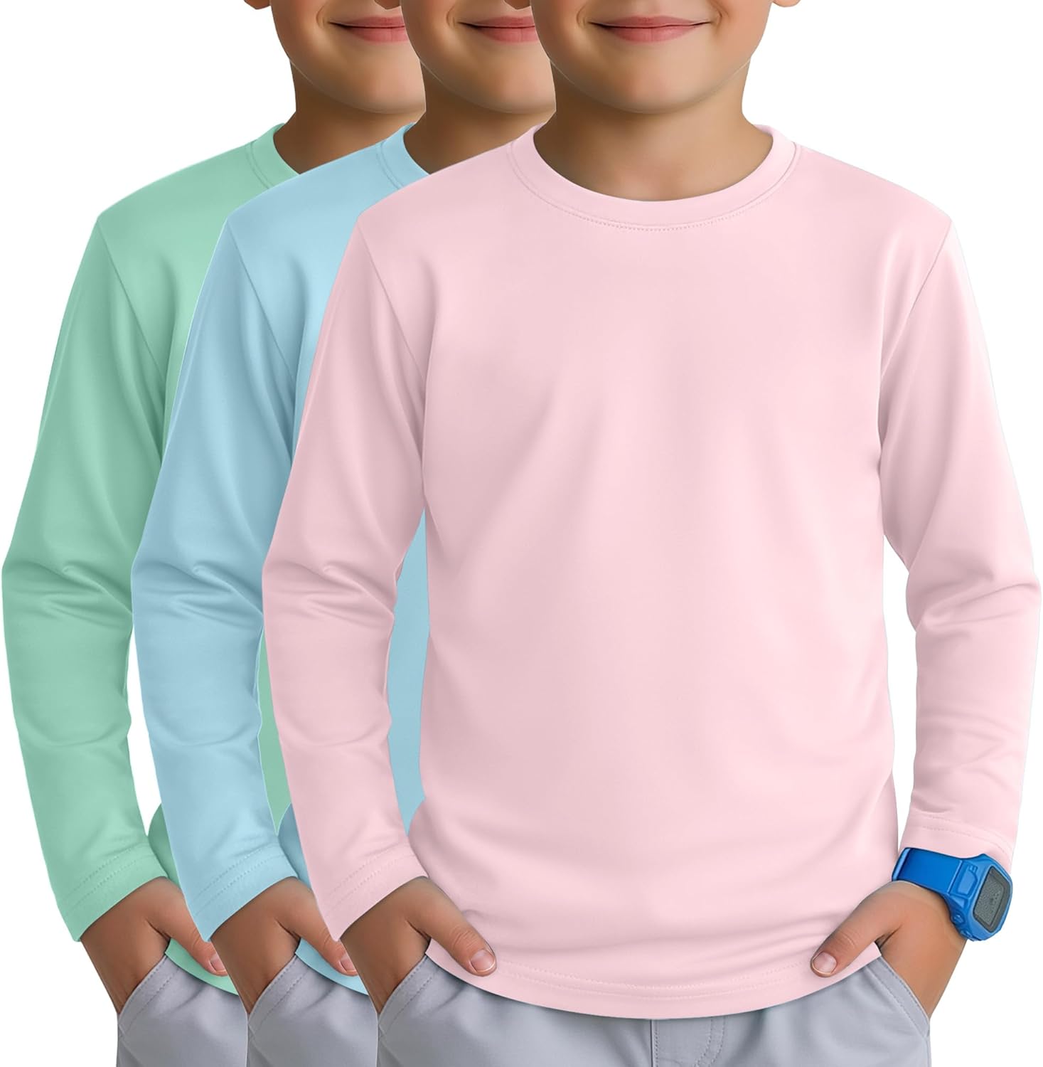 3 Pack Boys Rash Guard Swim Shirts UPF 50+ Long Sleeve Quick Dry Youth Teen UV Sun Protection Tops for 5-14 Years