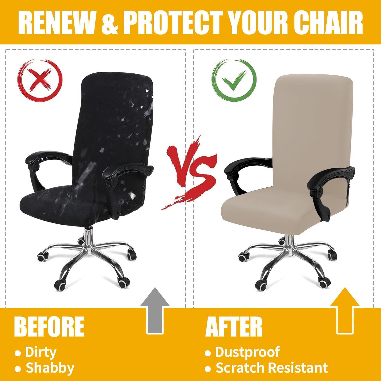 Smiry Stretch Printed Office Computer Chair Covers, Universal Desk Rotating Chair Slipcovers Removable Washable, Soft Fit Anti-Dust Spandex Protector Cover with Zipper, Taupe