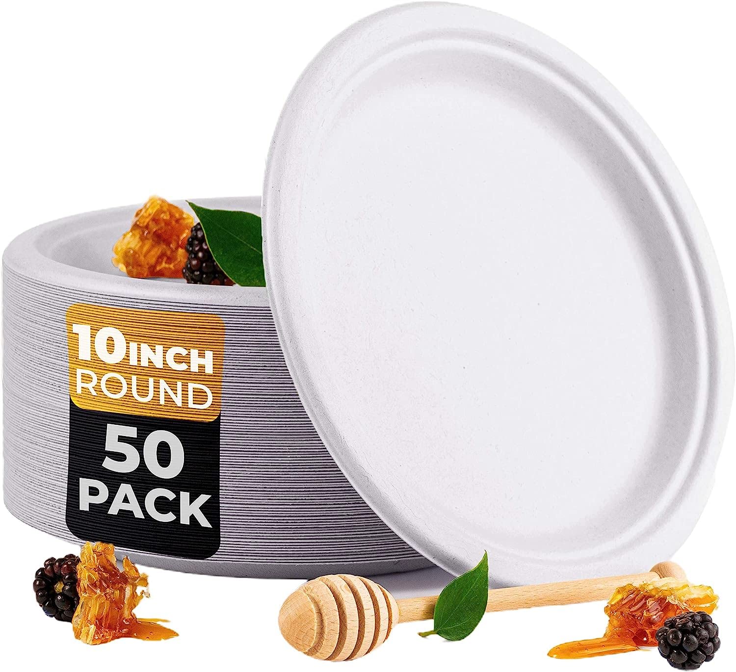 50 x Disposable Round Paper Plates [10 Inch, 26cm] Large Heavy Duty