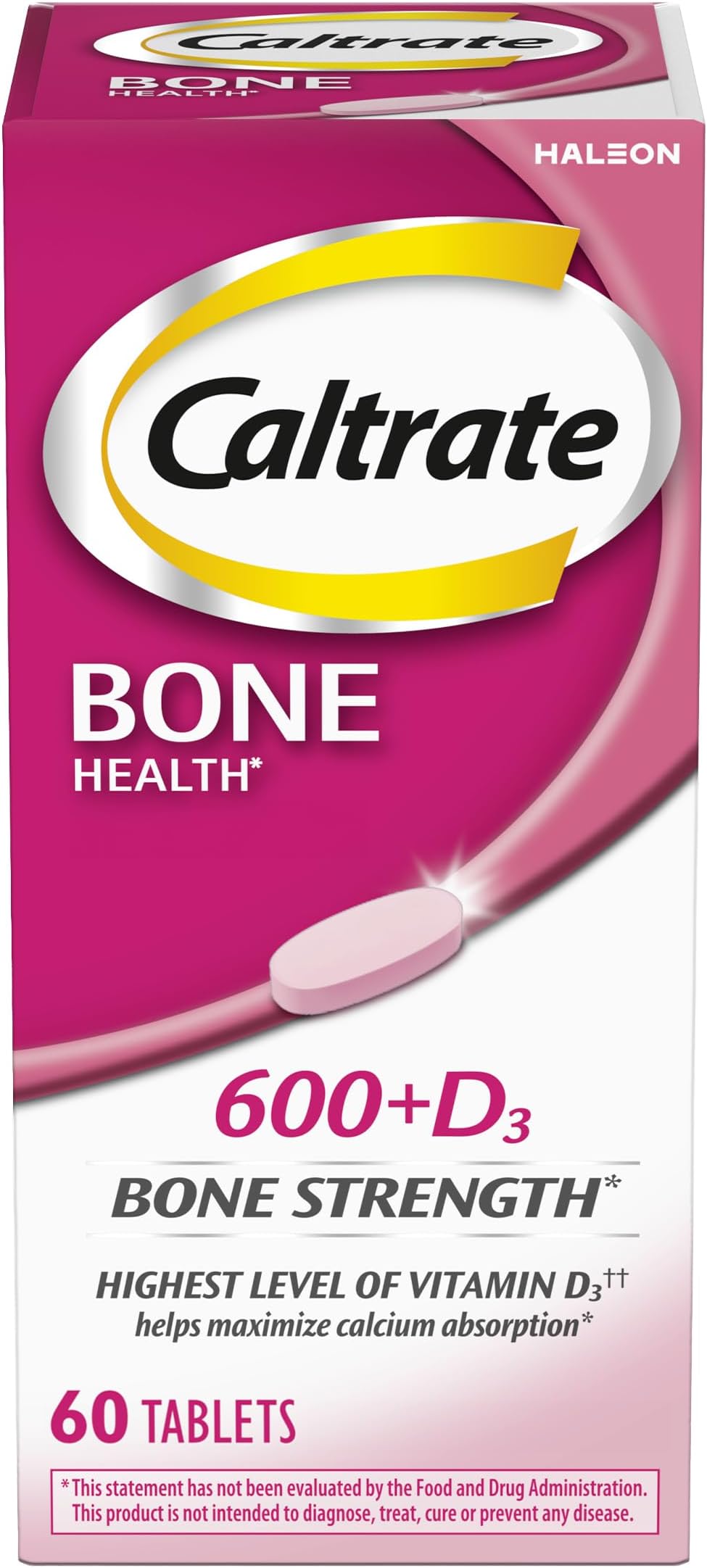 Caltrate 600 Plus D3 Calcium and Vitamin D Supplement Tablets, Bone Health Supplements for Adults - 60 Count