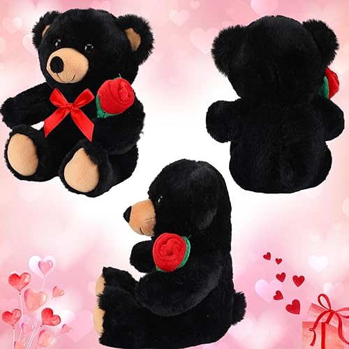 Miniatura 4 de Civaner Peluche para el día de San Valentín, oso negro con rosa, divertido y lindo, animal de peluche negro, regalos para niños, novia, día de la
