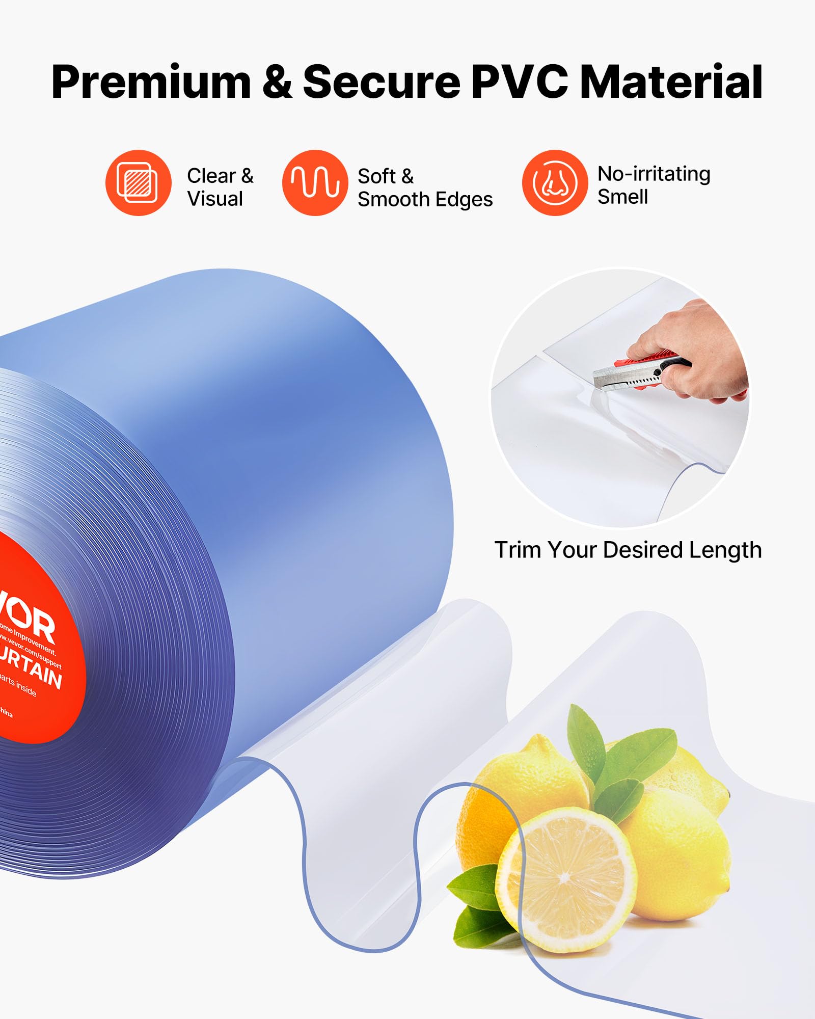 VEVOR PVC-Streifenvorhang, 30,8 m Länge x 0,3 m Breite, Lamellenvorhang, Meterware, -55,6 °C bis 30 °C Vorhangstreifen für Türen von Supermärkten, Garagen und Lagerhallen, Transparent