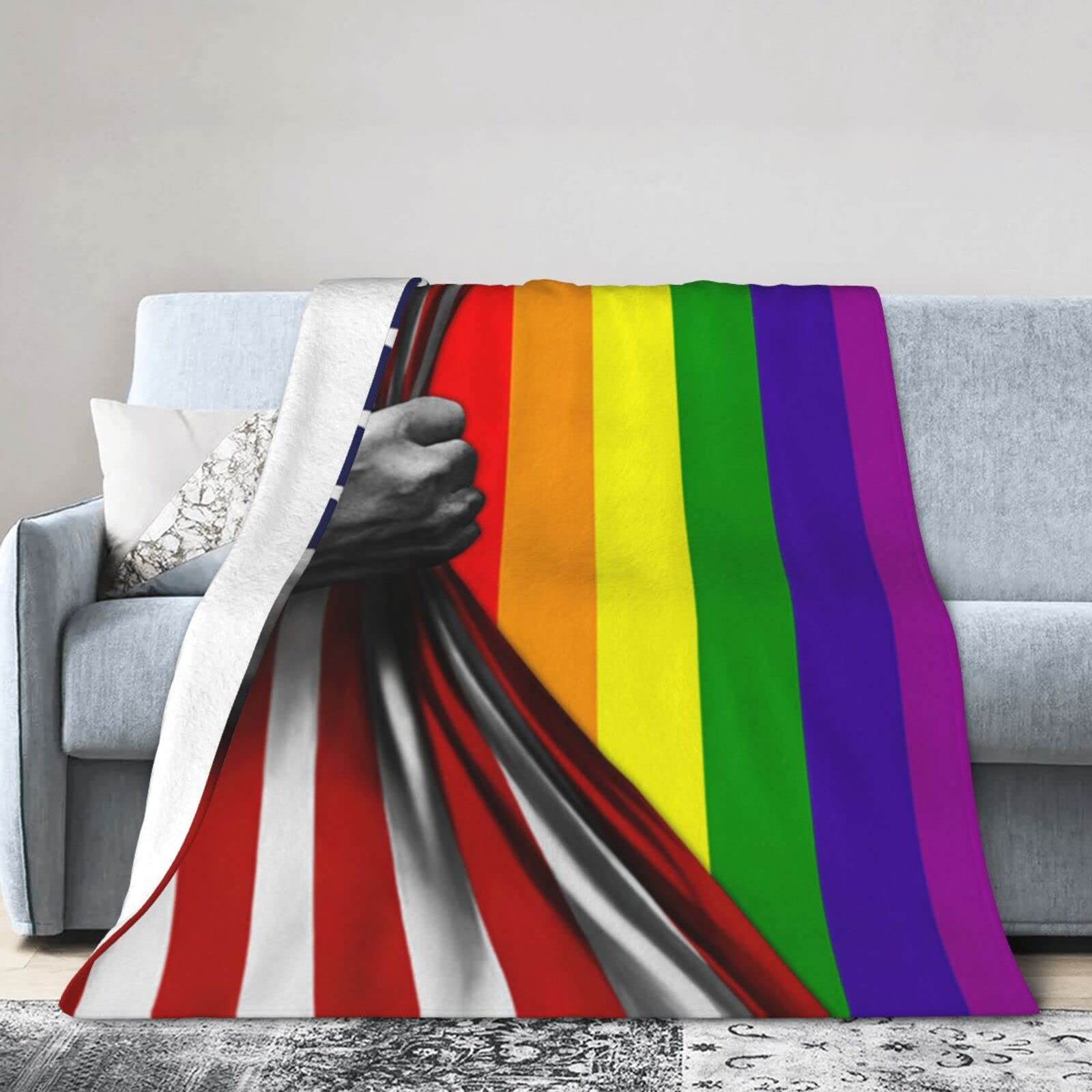 Lsjuee Flannel Fleece Blanket 40"X30" LGBT Rainbow American Bed Throw Blanket Funny Ultra-Soft Travel Winter Blankets for Couple Keep Warm