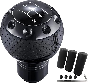 5 Speed Leather Car Shifter Ball Handle Manual Gear Stick Shift Lever Knob Replacement Fit Most MT Trucks Vehicles, Black